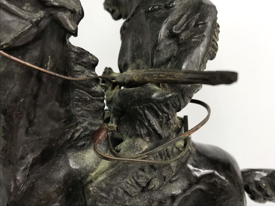 Vintage Frederic Remington Bronze Sculpture Titled 'Buffalo Signal' With Marble Base 15'H [Photo 8]