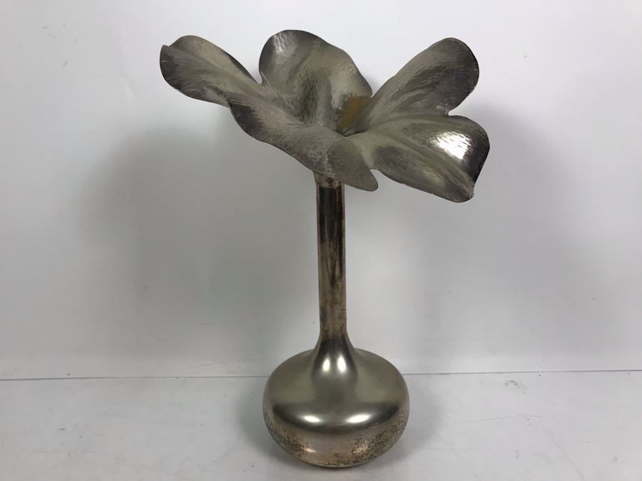 Silverplate Floral Motif Vase Made In Brazil For Baker Knapp & Tubbs 13'H [Photo 2]