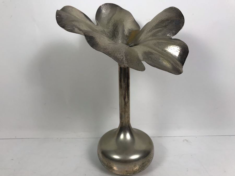 Silverplate Floral Motif Vase Made In Brazil For Baker Knapp & Tubbs 13'H [Photo 3]