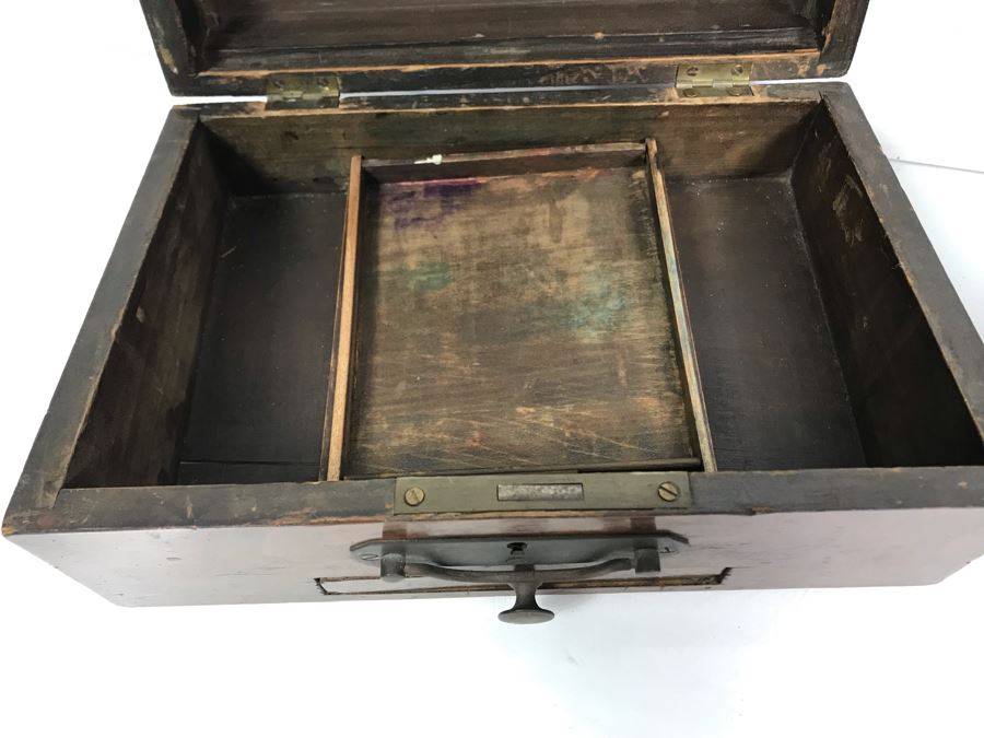 Antique Wooden Tea Box (Top), Antique Wooden Walnut Lock Box (Bottom) And (3) Glass Bottles With Sterling Silver Lids 20g+ Sterling Silver [Photo 24]