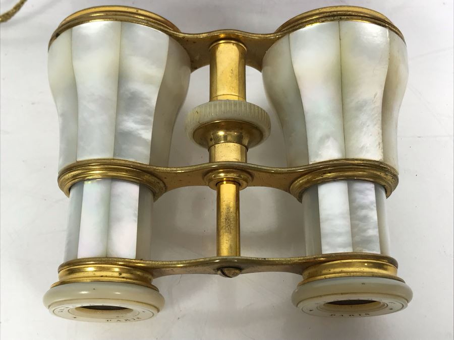 Antique Mother Of Pearl And Brass Lemaire Paris Binoculars Opera Glasses With Storage Pouch [Photo 6]