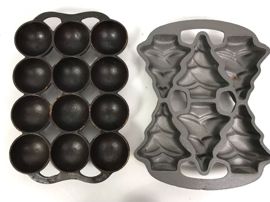 Collection Of (7) Cast Iron Molds From Lodge And John Wright Co: Bears, Fish, Hearts, Leaves, Balls, Trees - See Photos [Photo 2]