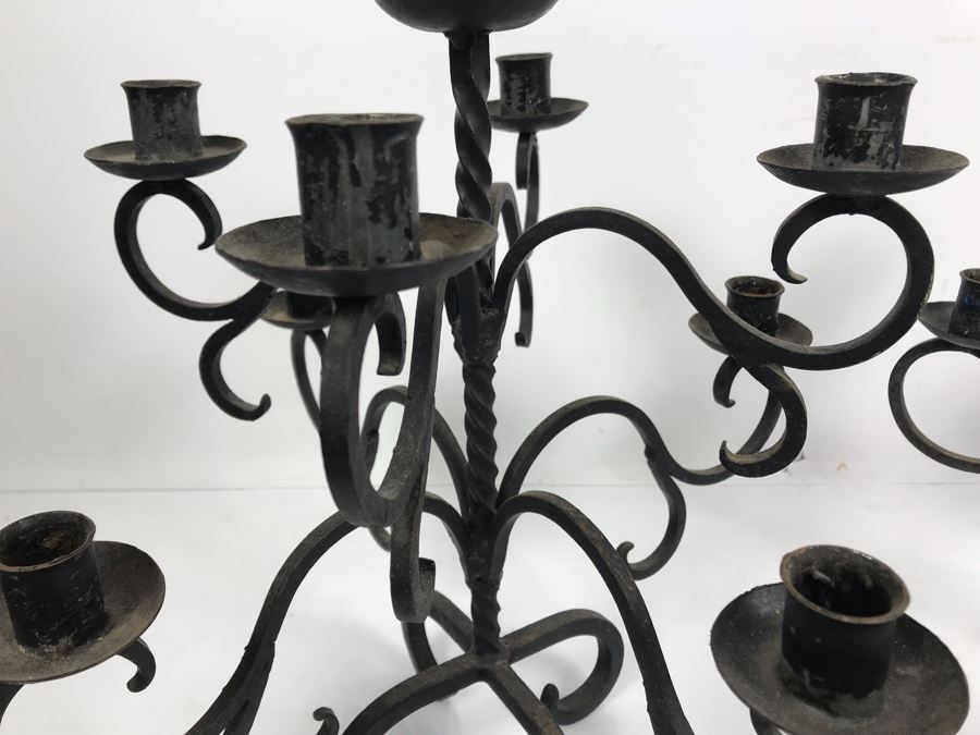 Vintage Pair Of Black Wrought Iron 9-Arm Candelabras [Photo 5]