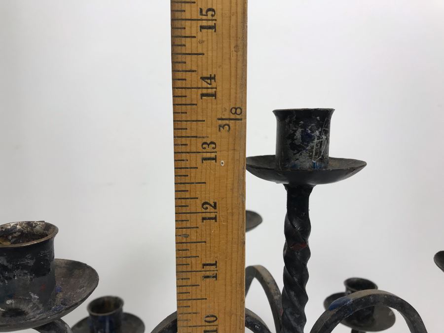 Vintage Pair Of Black Wrought Iron 9-Arm Candelabras [Photo 9]