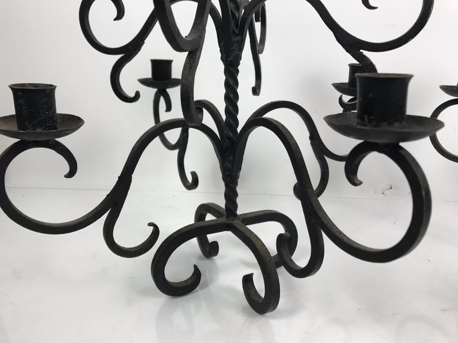 Vintage Pair Of Black Wrought Iron 9-Arm Candelabras [Photo 6]