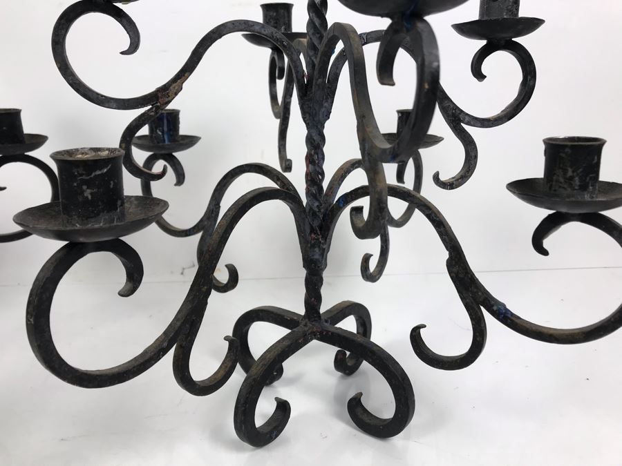 Vintage Pair Of Black Wrought Iron 9-Arm Candelabras [Photo 7]