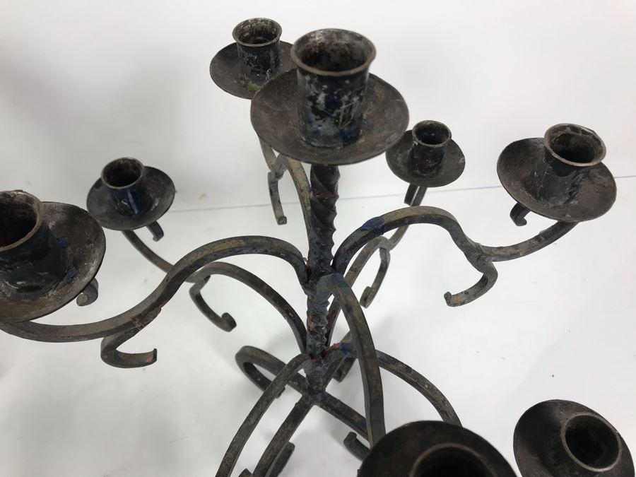 Vintage Pair Of Black Wrought Iron 9-Arm Candelabras [Photo 8]