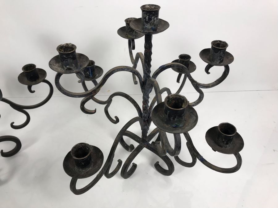 Vintage Pair Of Black Wrought Iron 9-Arm Candelabras [Photo 3]