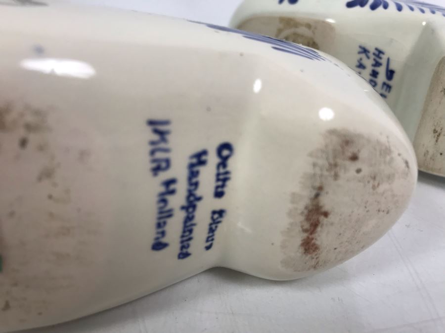 Delfts Blue Holland Pottery Lot: Includes (3) Clog Shoe Ashtrays, (1) Clog Shoe, (1) Clog Shoe Lighter And (1) Cow Creamer [Photo 11]