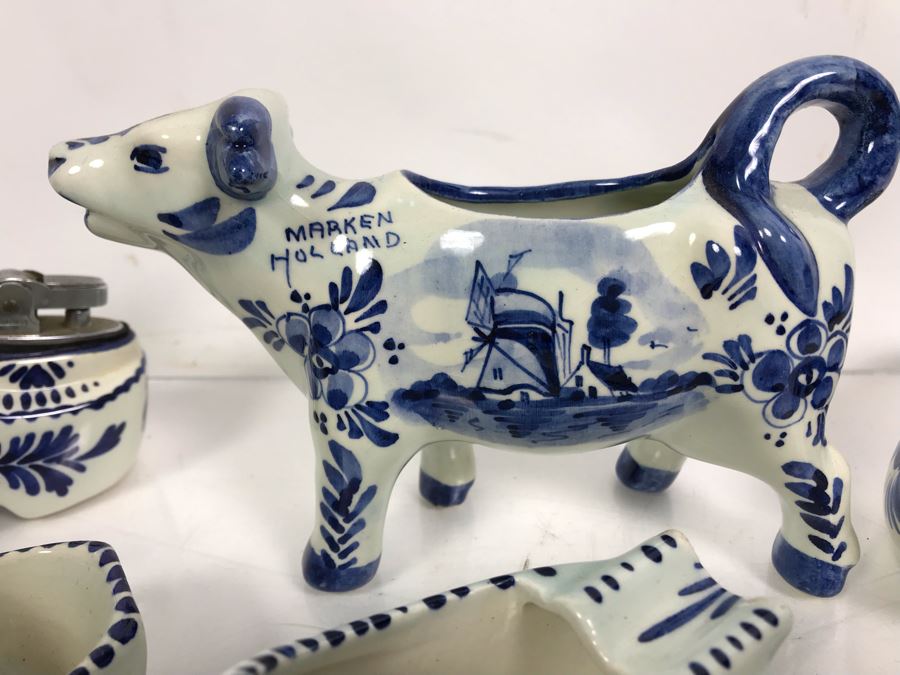 Delfts Blue Holland Pottery Lot: Includes (3) Clog Shoe Ashtrays, (1) Clog Shoe, (1) Clog Shoe Lighter And (1) Cow Creamer [Photo 8]