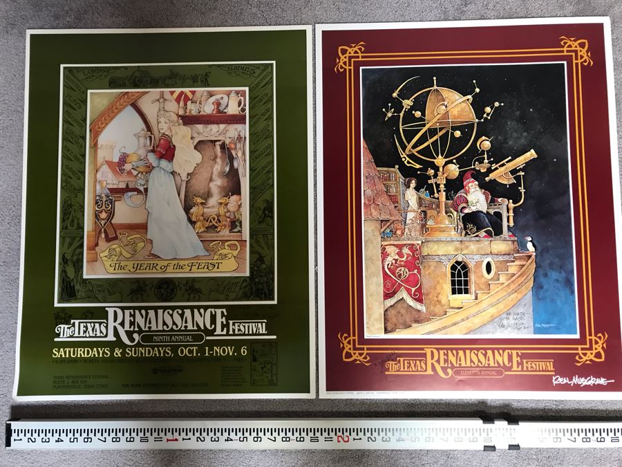 Pair Of Hand Illustrated And Hand Signed By Real Musgrave The Texas Renaissance Festival Ninth And Eleventh Annual Posters [Photo 1]