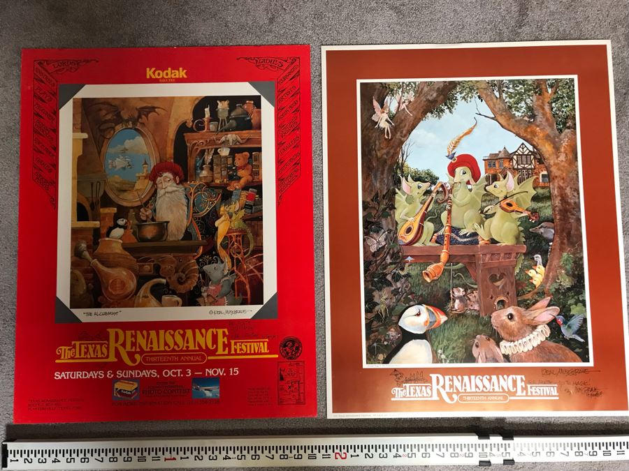 Pair Of Hand Illustrated And Hand Signed By Real Musgrave The Texas Renaissance Festival Thirteenth Annual Posters [Photo 1]