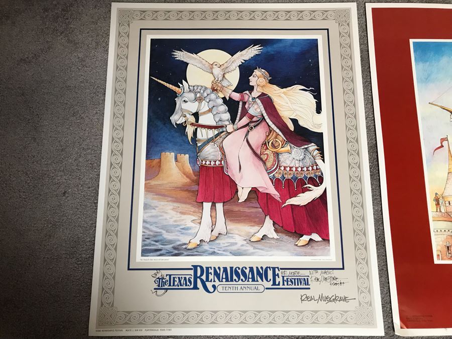 Pair Of Hand Illustrated And Hand Signed By Real Musgrave The Texas Renaissance Festival Eighth And Tenth Annual Posters [Photo 3]