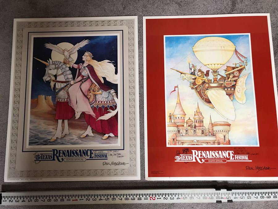Pair Of Hand Illustrated And Hand Signed By Real Musgrave The Texas Renaissance Festival Eighth And Tenth Annual Posters [Photo 1]