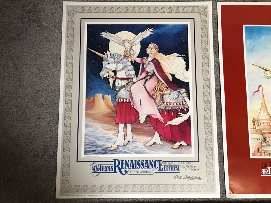 Pair Of Hand Illustrated And Hand Signed By Real Musgrave The Texas Renaissance Festival Eighth And Tenth Annual Posters [Photo 2]