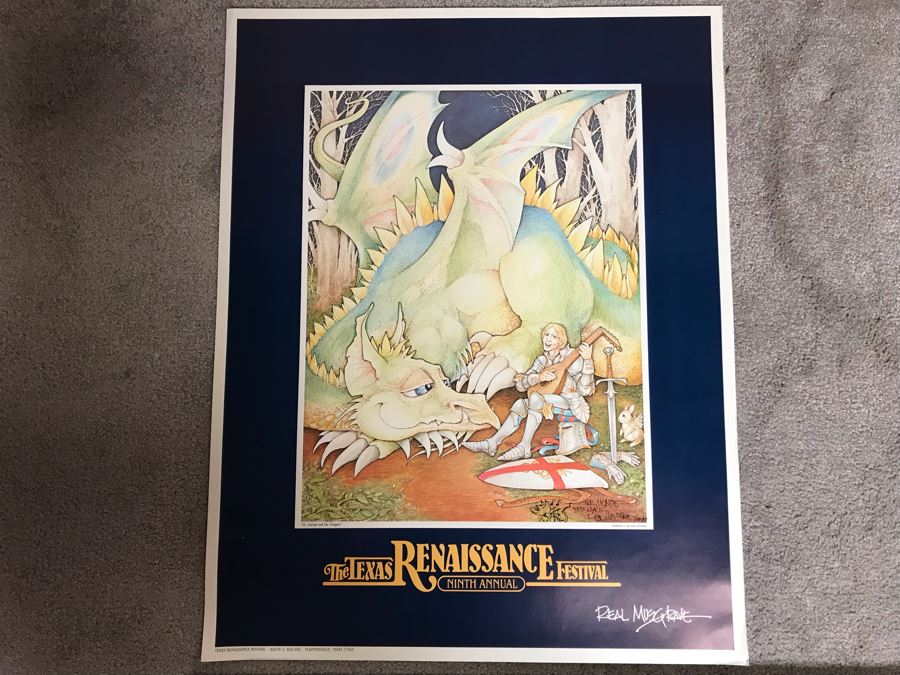 1983 Hand Illustrated And Hand Signed By Real Musgrave The Texas Renaissance Festival Ninth Annual Poster [Photo 1]
