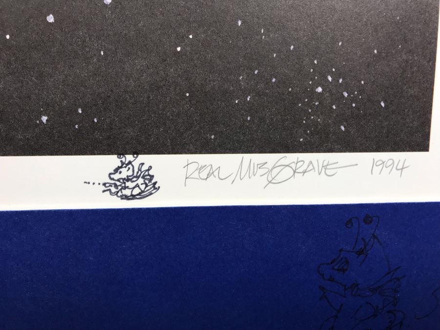 1994 Limited Edition Hand Signed By Real Musgrave Print Titled 'Pocket Dragons In Space' - Original Sketch Of Pocket Dragon On Picture Mat - See Photos [Photo 4]