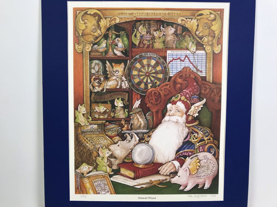 1994 Limited Edition Hand Signed By Real Musgrave Print Titled 'Financial Wizard' - Original Sketch Of Pocket Dragon On Picture Mat 20' X 24' - See Photos [Photo 3]