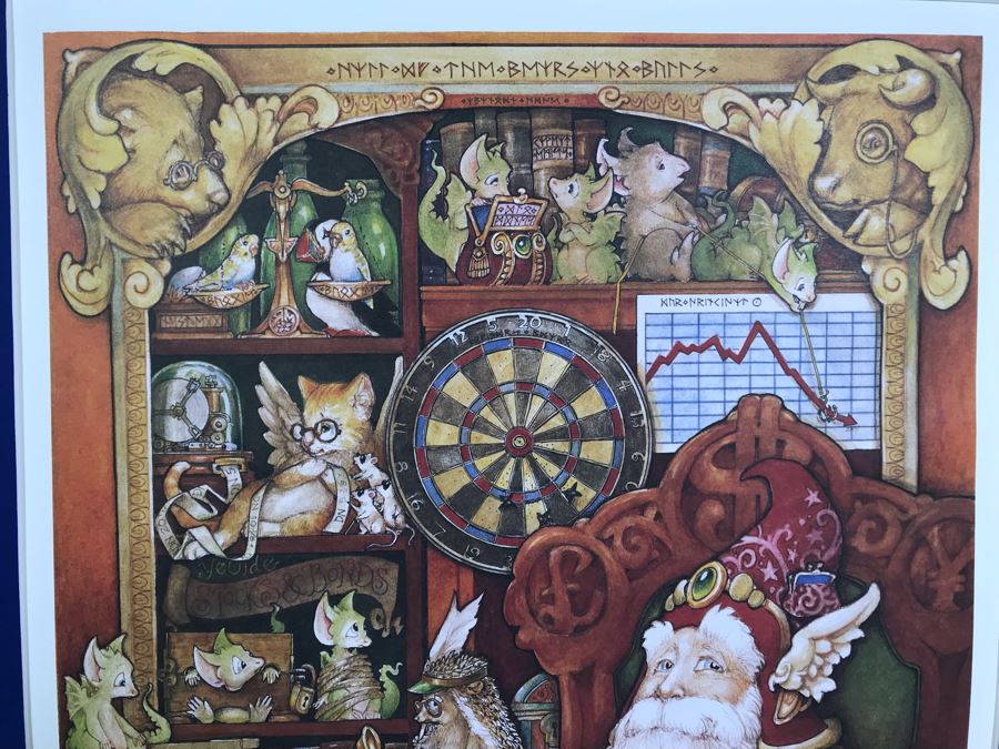 1994 Limited Edition Hand Signed By Real Musgrave Print Titled 'Financial Wizard' - Original Sketch Of Pocket Dragon On Picture Mat 20' X 24' - See Photos [Photo 4]