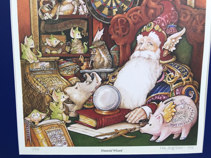 1994 Limited Edition Hand Signed By Real Musgrave Print Titled 'Financial Wizard' - Original Sketch Of Pocket Dragon On Picture Mat 20' X 24' - See Photos [Photo 5]