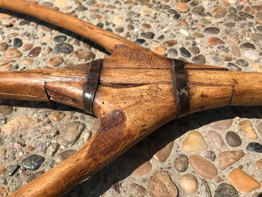 Antique Primitive Wooden Farm Tool Rake Tiller With Metal Claws 88'L [Photo 10]