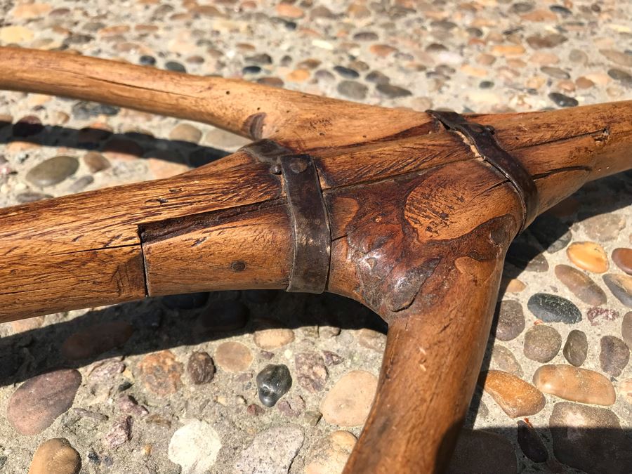 Antique Primitive Wooden Farm Tool Rake Tiller With Metal Claws 88'L [Photo 7]