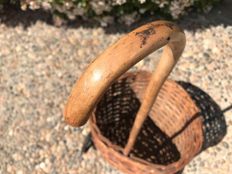 Vintage Wicker Basket Cart With Wheels And Cane Handle 39'H [Photo 10]