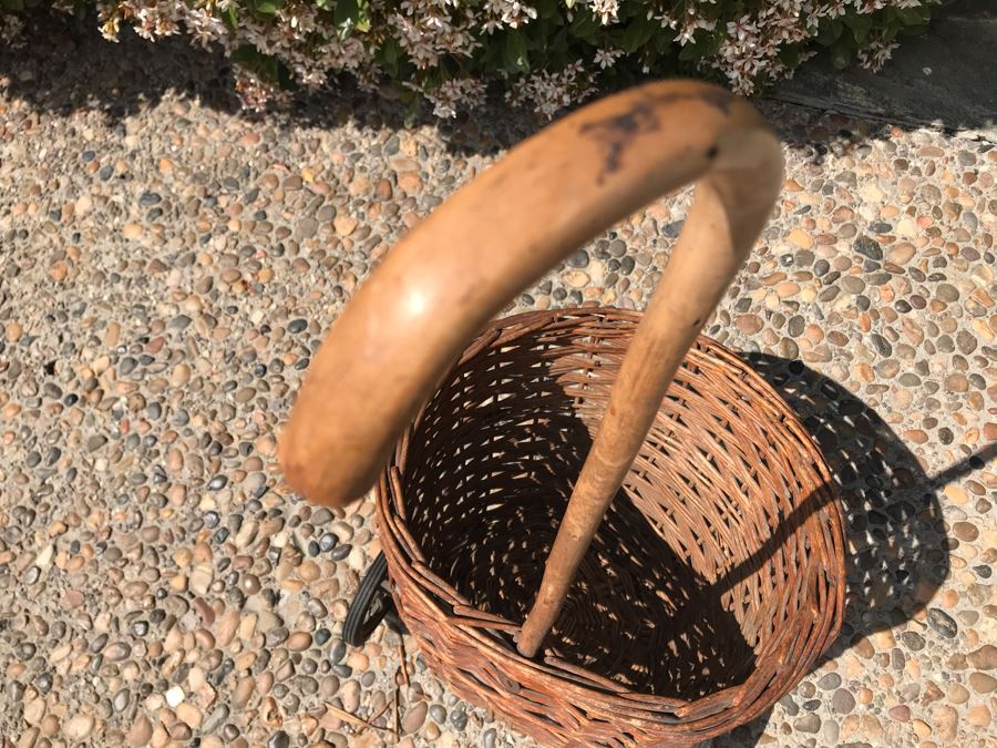 Vintage Wicker Basket Cart With Wheels And Cane Handle 39'H [Photo 9]