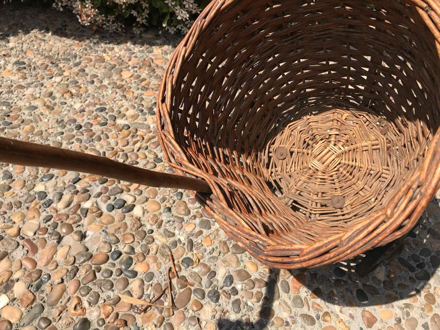Vintage Wicker Basket Cart With Wheels And Cane Handle 39'H [Photo 8]