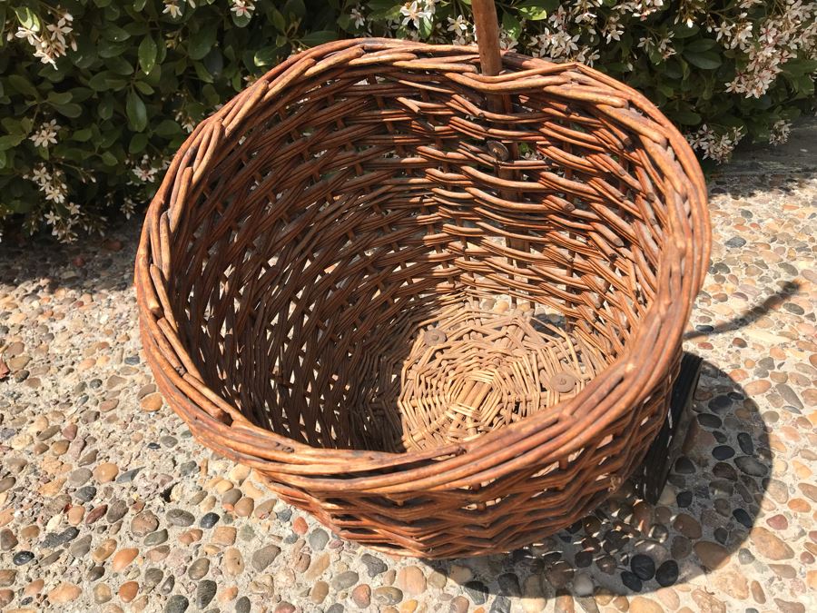Vintage Wicker Basket Cart With Wheels And Cane Handle 39'H [Photo 4]