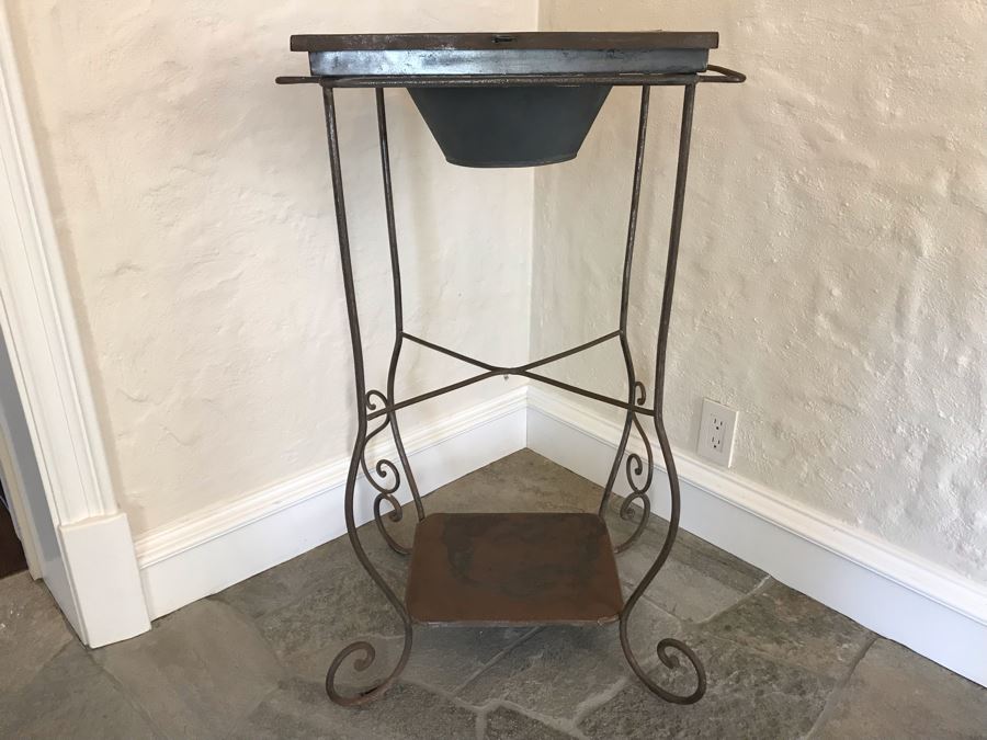 Vintage Metal Shaving Wash Stand With Mirror And Lower Table 22'W X 16'D X 36'H [Photo 2]