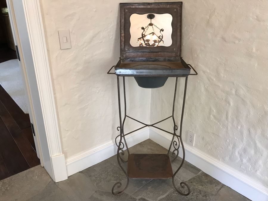 Vintage Metal Shaving Wash Stand With Mirror And Lower Table 22'W X 16'D X 36'H