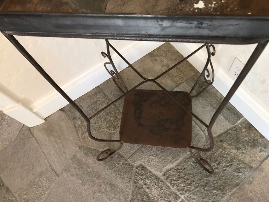 Vintage Metal Shaving Wash Stand With Mirror And Lower Table 22'W X 16'D X 36'H [Photo 7]