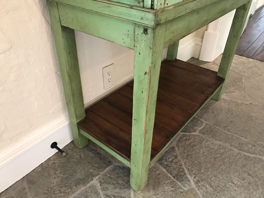 Shabby Chic Vintage Chicken Coop Birdcage Cabinet With Lower Table And Lockable Door Light Lime Green 64'H X 34'W X 16.5'D [Photo 16]