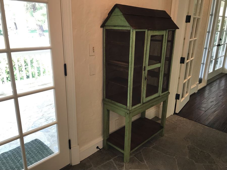 Shabby Chic Vintage Chicken Coop Birdcage Cabinet With Lower Table And Lockable Door Light Lime Green 64'H X 34'W X 16.5'D [Photo 3]