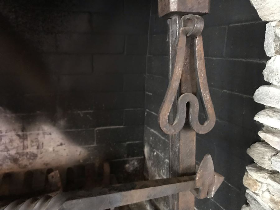 Antique Wrought Iron Fireplace Tools With Stand And Antique Fireplace Andirons [Photo 7]