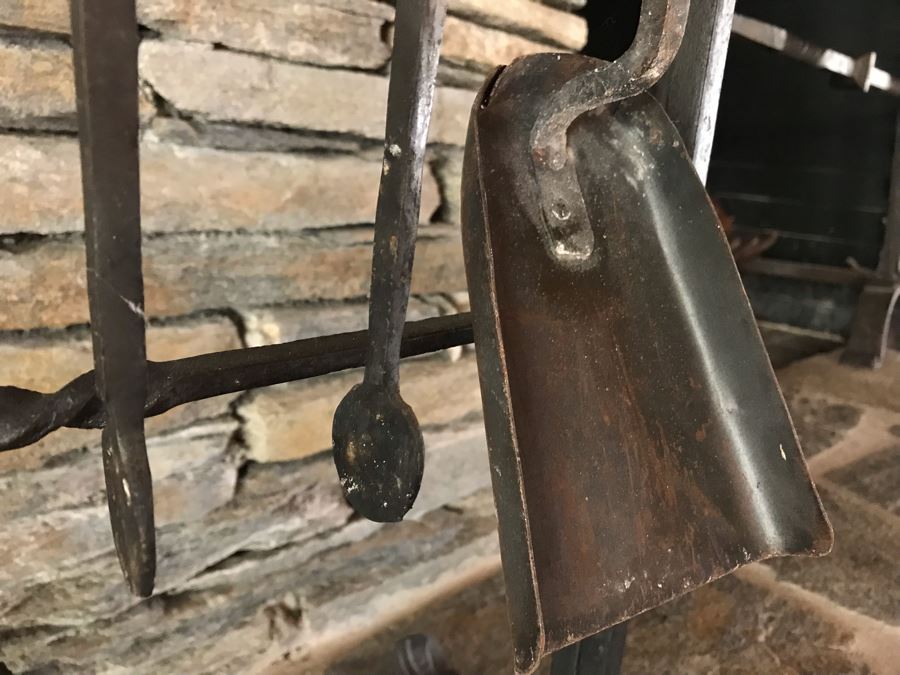 Antique Wrought Iron Fireplace Tools With Stand And Antique Fireplace Andirons [Photo 14]