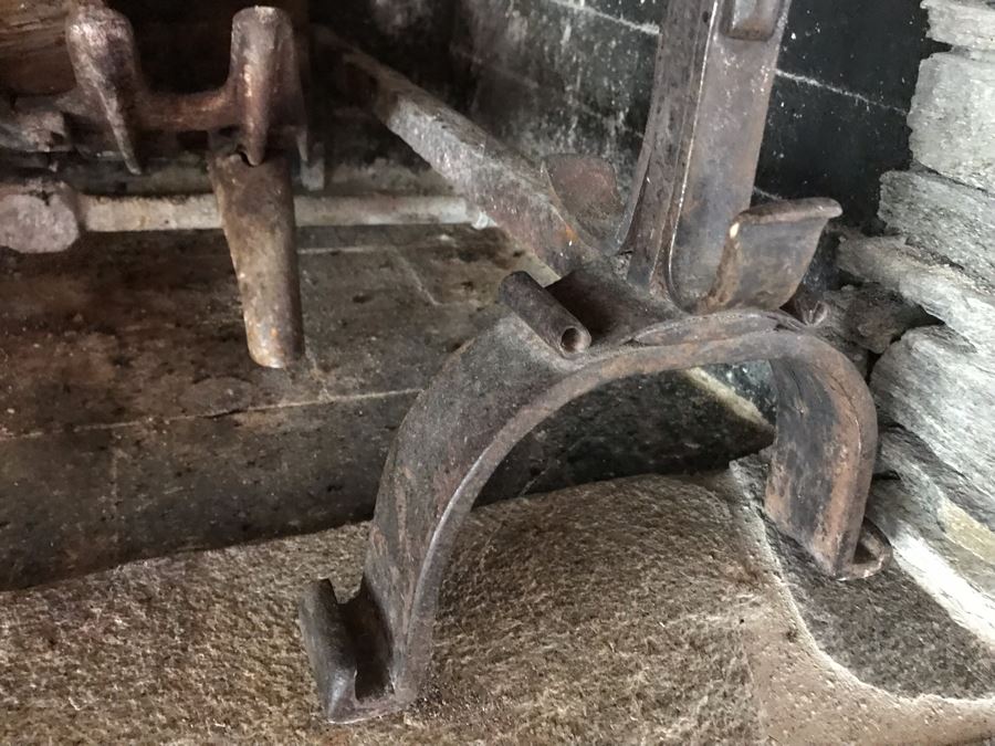 Antique Wrought Iron Fireplace Tools With Stand And Antique Fireplace Andirons [Photo 6]