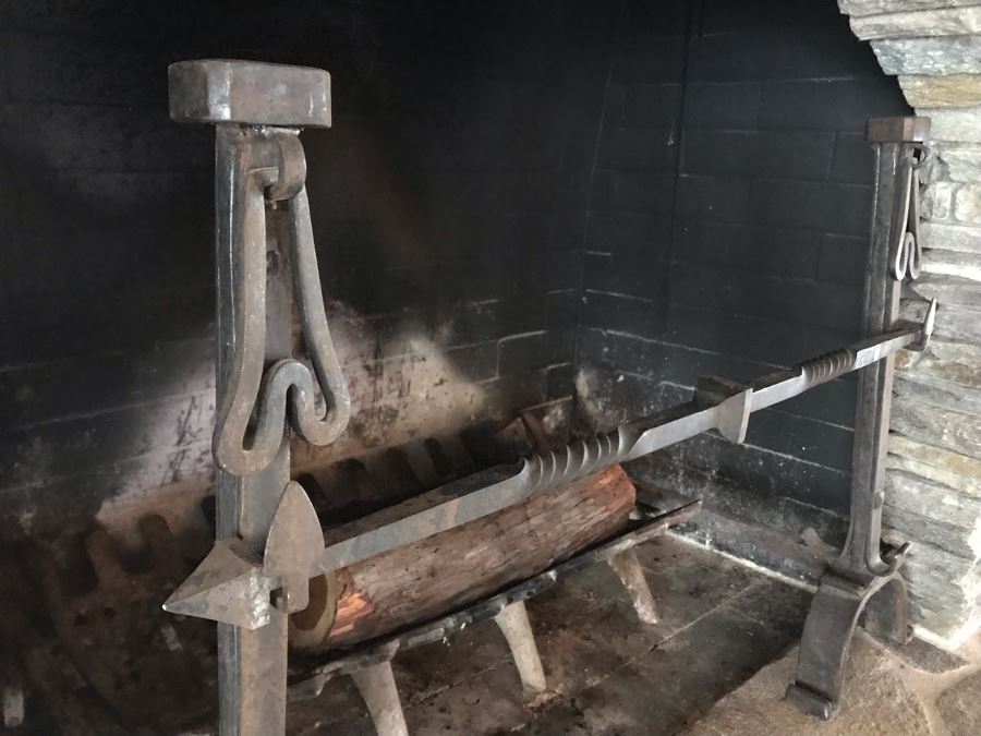 Antique Wrought Iron Fireplace Tools With Stand And Antique Fireplace Andirons [Photo 8]