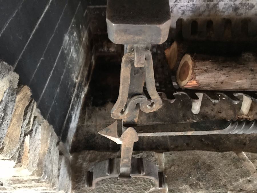 Antique Wrought Iron Fireplace Tools With Stand And Antique Fireplace Andirons [Photo 3]