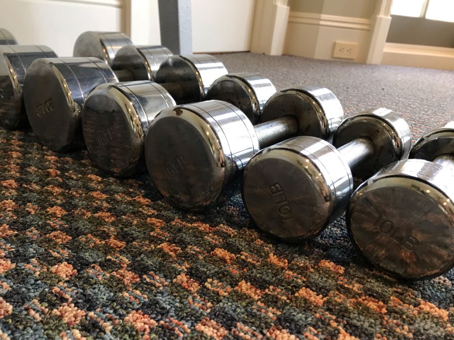 Hoist Adjustable Bench Press And Set Of (9) Weight Lifting Dumbbells