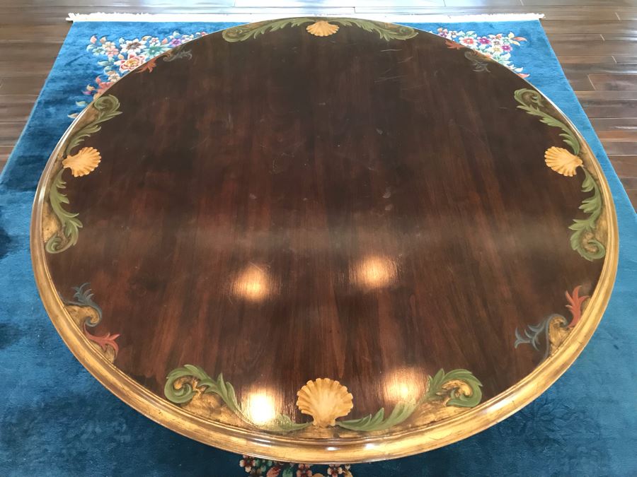 5' Round Hand Painted Wooden Table Top With Metal Base 35'H [Photo 9]
