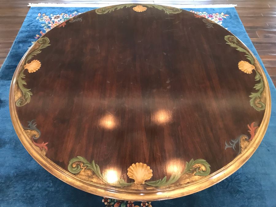 5' Round Hand Painted Wooden Table Top With Metal Base 35'H [Photo 6]