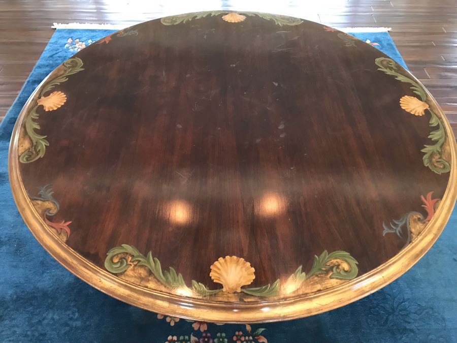 5' Round Hand Painted Wooden Table Top With Metal Base 35'H [Photo 5]