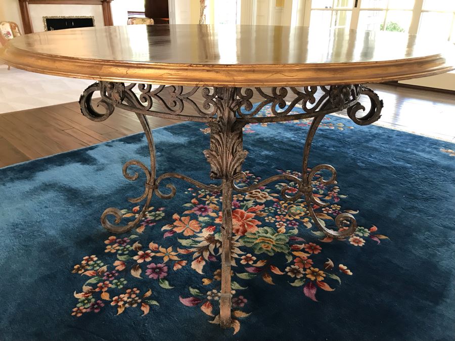 5' Round Hand Painted Wooden Table Top With Metal Base 35'H [Photo 4]
