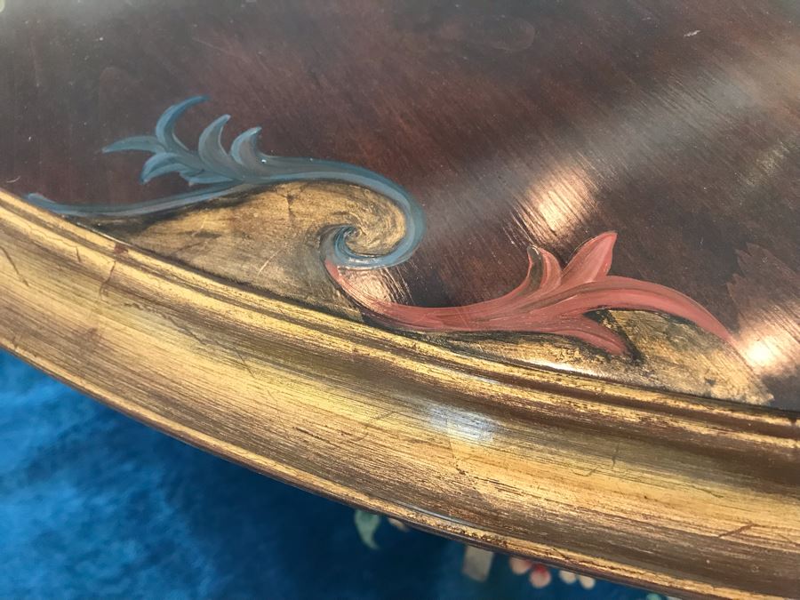 5' Round Hand Painted Wooden Table Top With Metal Base 35'H [Photo 8]