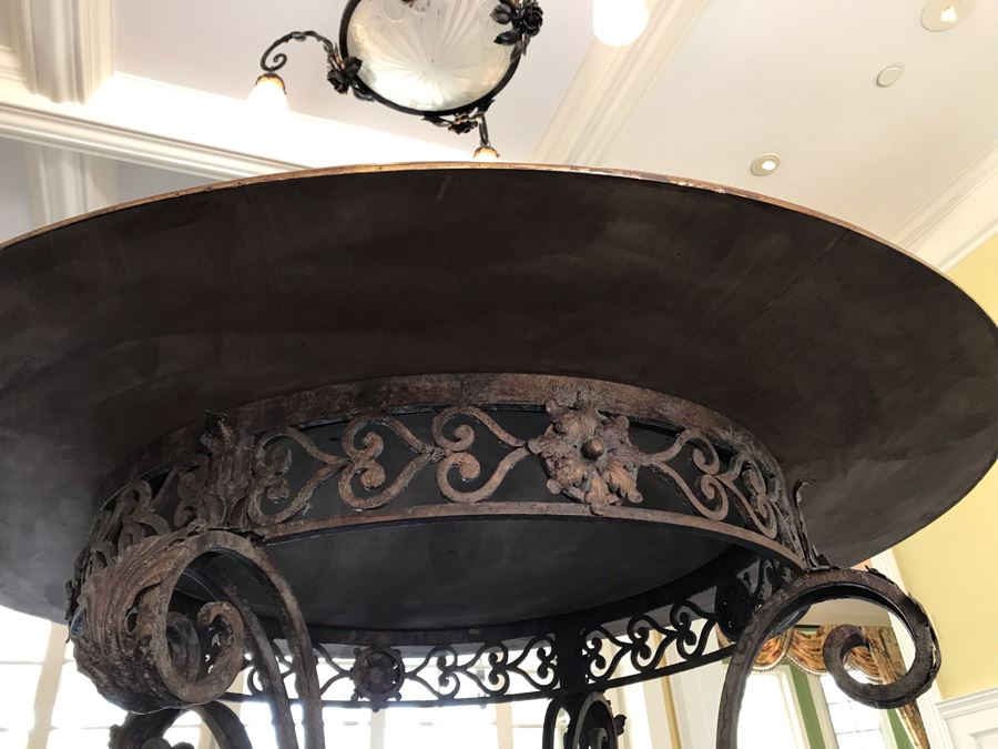 5' Round Hand Painted Wooden Table Top With Metal Base 35'H [Photo 15]