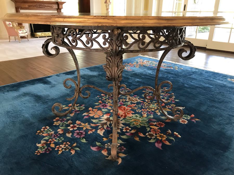 5' Round Hand Painted Wooden Table Top With Metal Base 35'H [Photo 3]