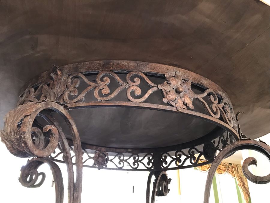 5' Round Hand Painted Wooden Table Top With Metal Base 35'H [Photo 14]