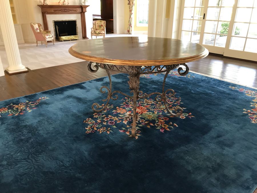 5' Round Hand Painted Wooden Table Top With Metal Base 35'H [Photo 2]